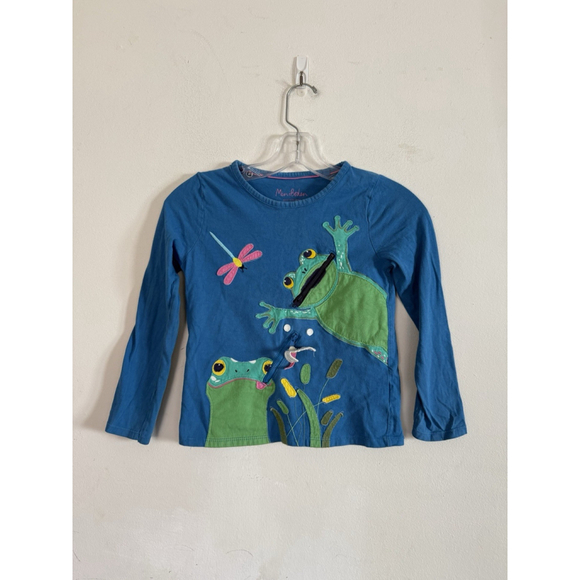 Mini Boden Girls Frog And Dragon Fly Zipper Blue Long Sleeve Top, Size 8/9 Y - Picture 3 of 5